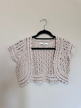 Forever 21 Cream Crochet Knit Cropped Cardigan